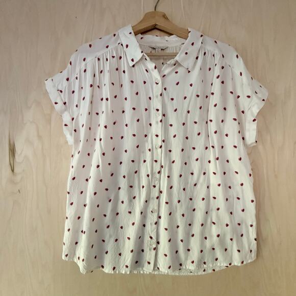 Lucky Brand Strawberry Top Button Down Roll Sleeve Camp Shirt L Large - Picture 1 of 11